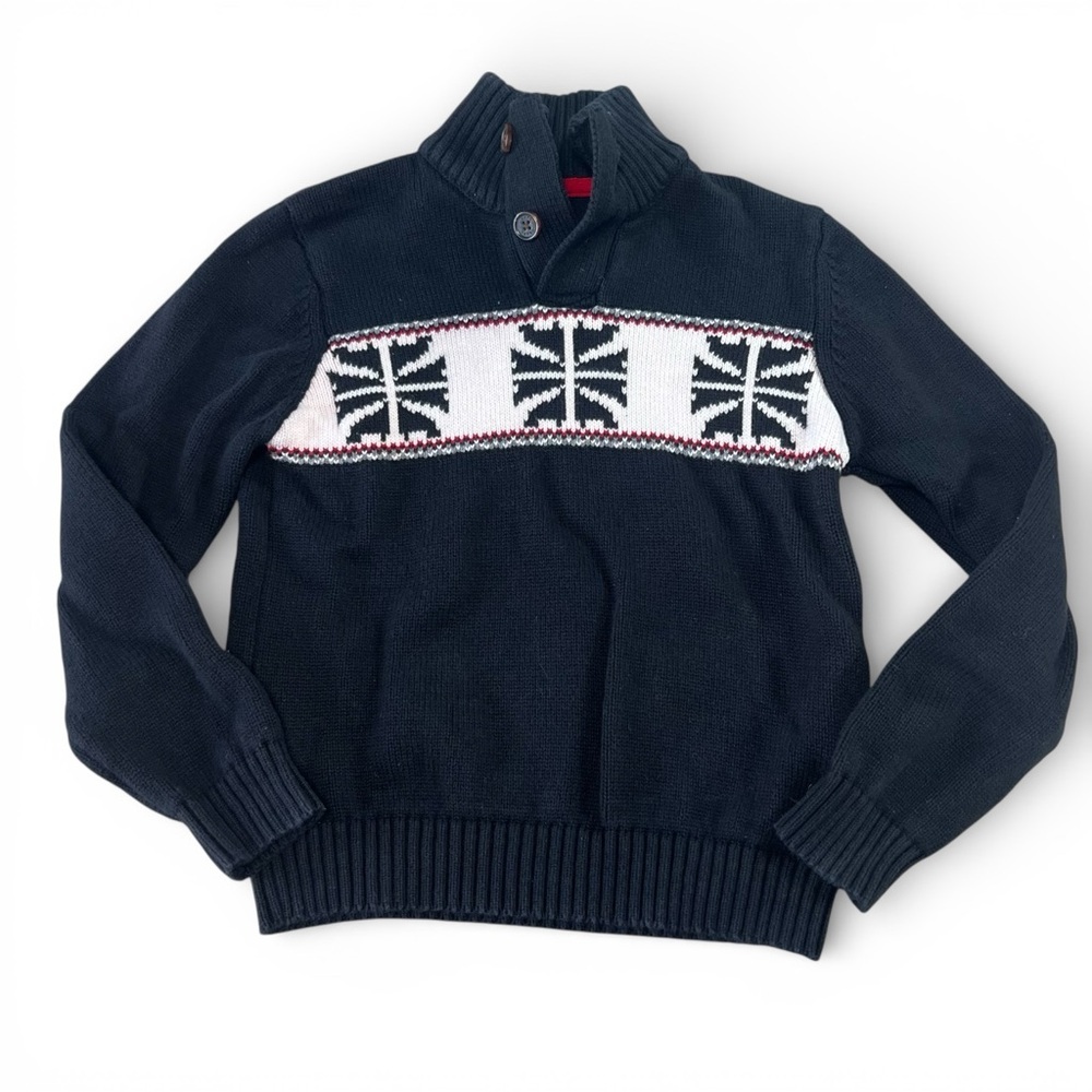 Chaps Boys XS Shawl Collar Sweater Black Graphic Knit Pullover